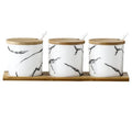 Marble Ceramic Condiment Jars Set-3 Piece - White