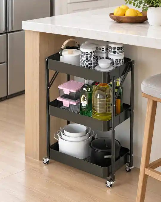 Foldable Trolley Rack with Wheels- 3 Tier